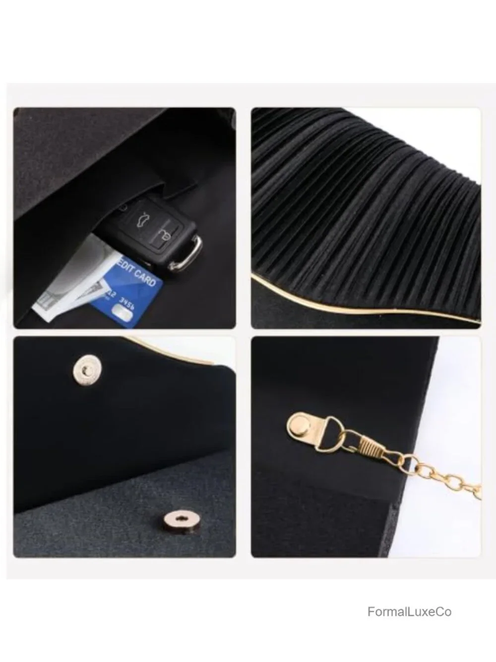 Evening Clutch Purse with Detachable Chain Strap Magnetic Snap Closure Satin